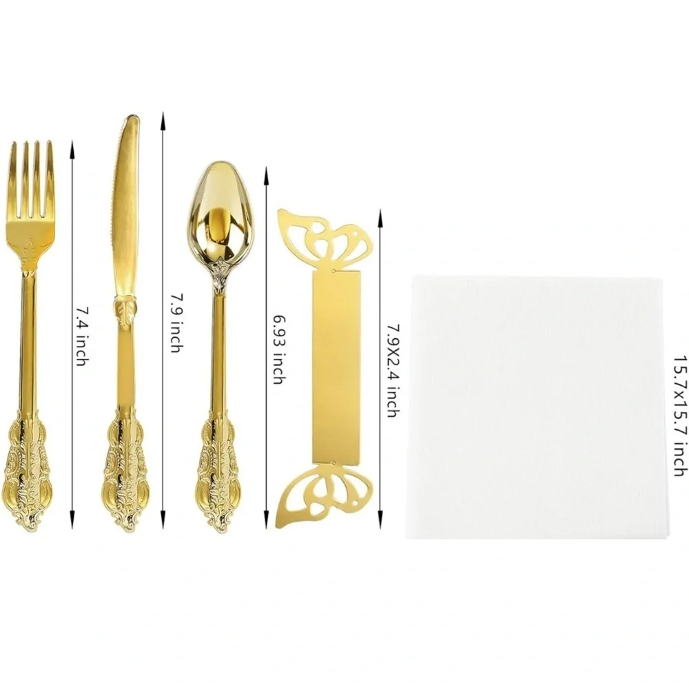 Nervure Disposable Gold Plastic Cutlery for Party set of 50